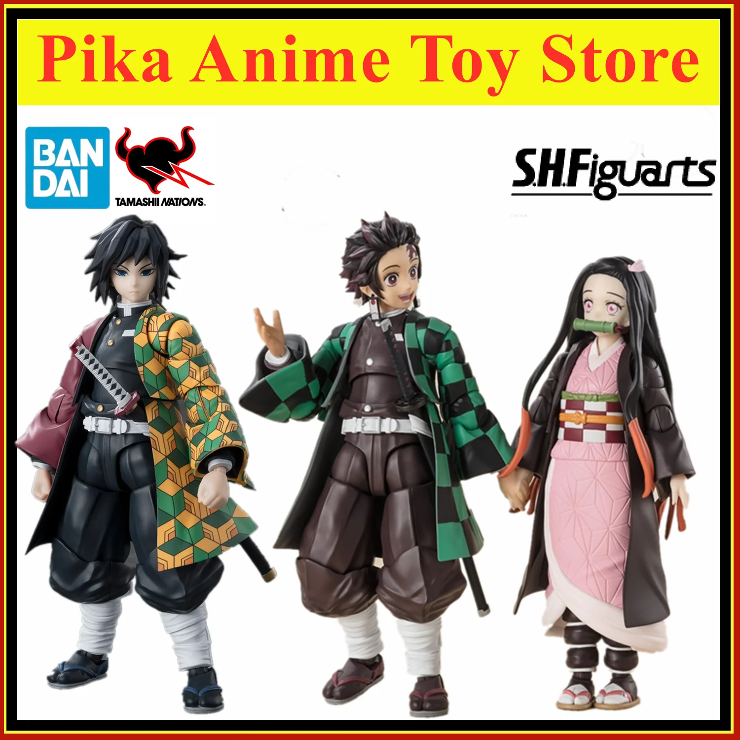 الأصلي بانداي S.H.Figuarts أنيمي الشكل شيطان القاتل كامادو Nezuko Tanjirou Tomioka Giyuu Action Figurine Kimetsu no Yaiba Toy