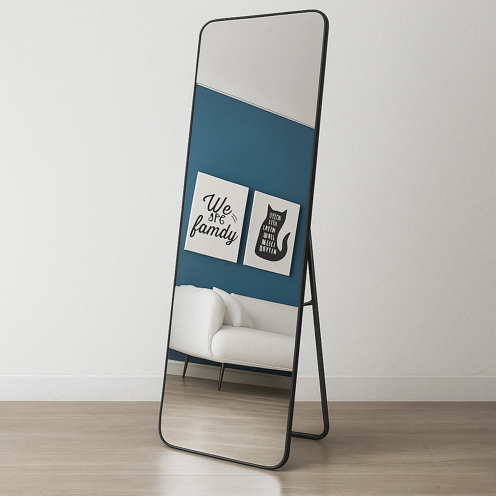 Specchio per tutto il corpo Specchio da parete Specchio da parete 155x45 cm Vetro di sicurezza HD Soggiorno moderno Camera da letto Bagno Nero