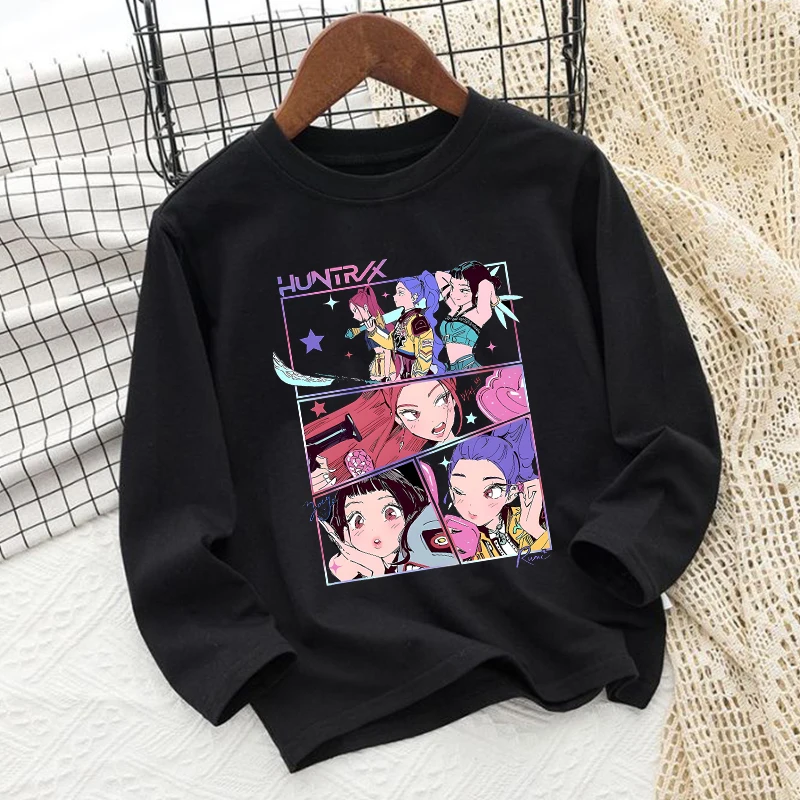 

K-Pop Demon Hunters Kids Long Sleeved T-shirt Girl Baby Kawaii Sweet Tee Top Cartoon Anime Pattern Base Shirts Homewear Gifts