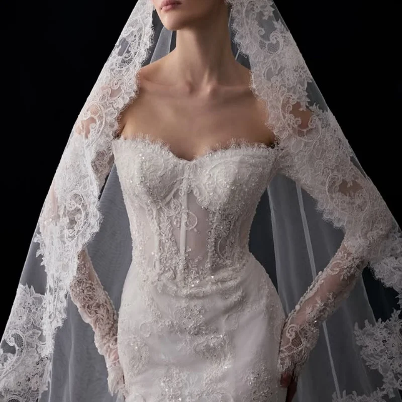 Lace white Appliques Wedding Dresses off-shoulder glitter decal fishtail Bridal tail Gowns Made Customized