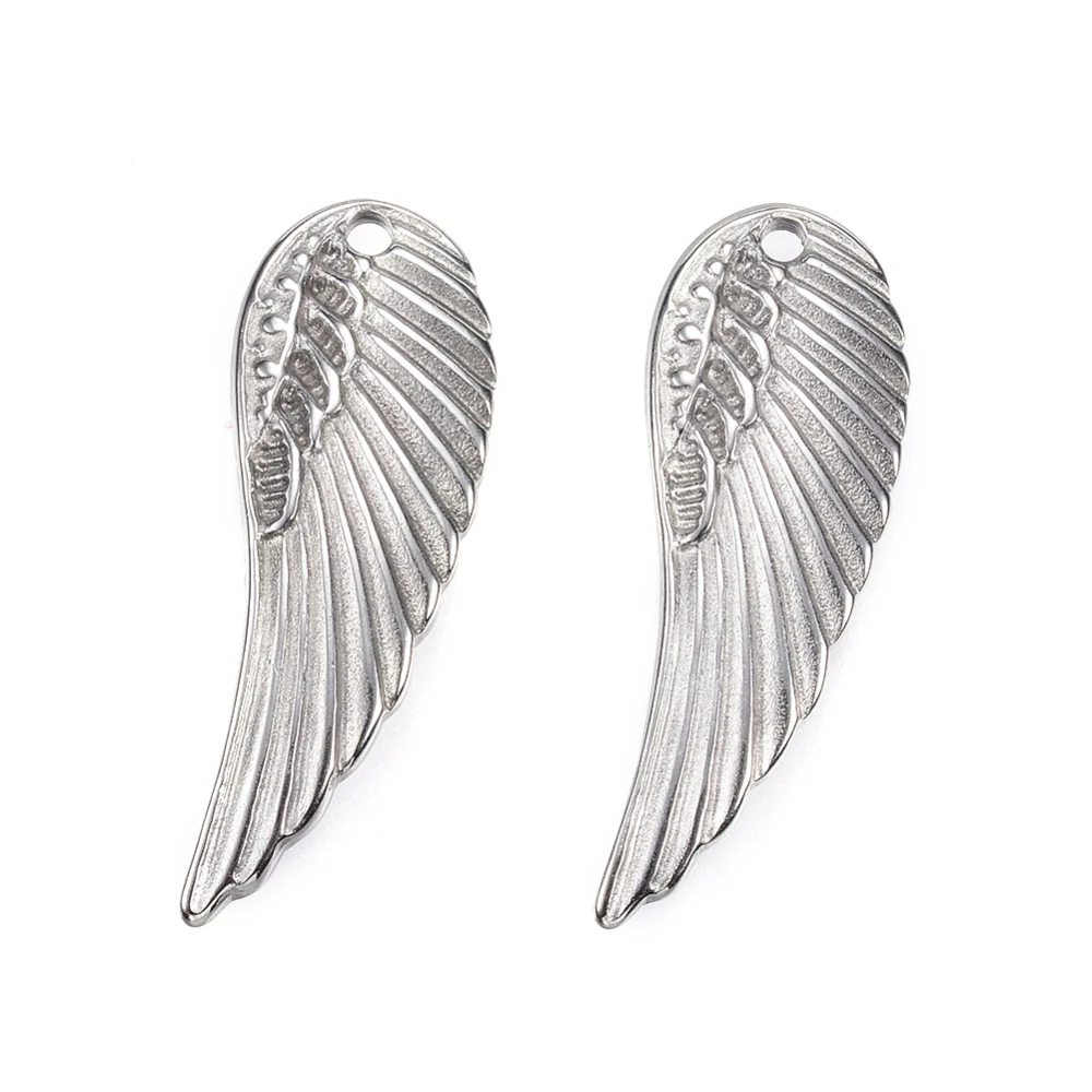 100Pcs 304 Stainless Steel Angel Wing Charm Pendants for Bracelet Necklace Earring Jewelry Making DIY Craft Supplies 31.5x11x2mm