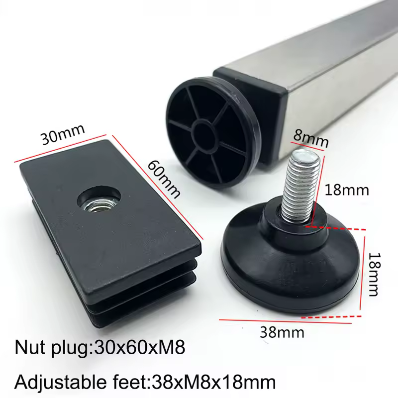 4Pcs Adjustable Furniture Feet And Square/Rectangular Tube Plug With Nuts Black Sofa Chair Table Leveler Legs For Furniture - Image 19