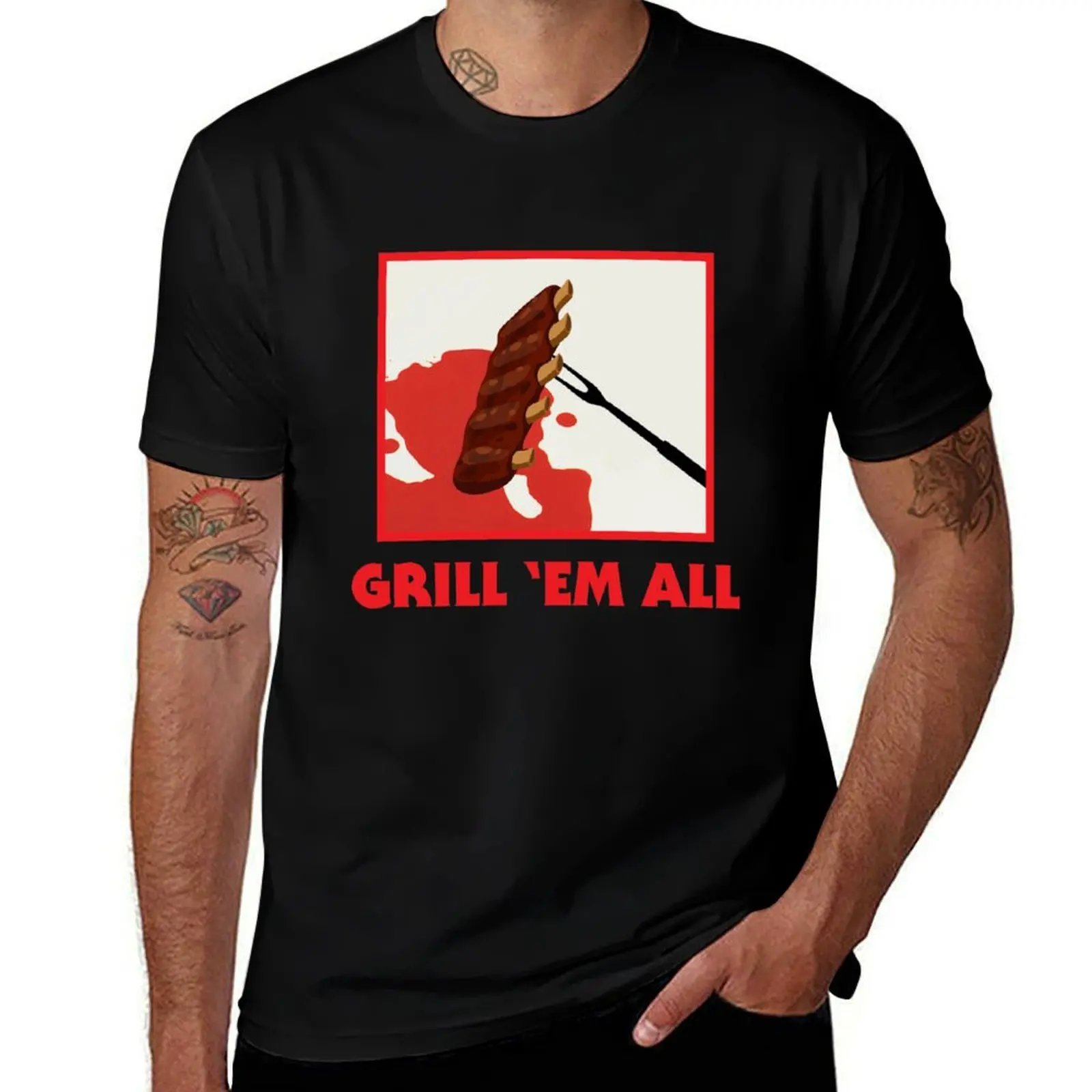 Barbecue Grilling - Grill 'em all! - Smoking BBQ Pitmaster ribs steak brisket meat roast T-Shirt street wear shirts men graphic