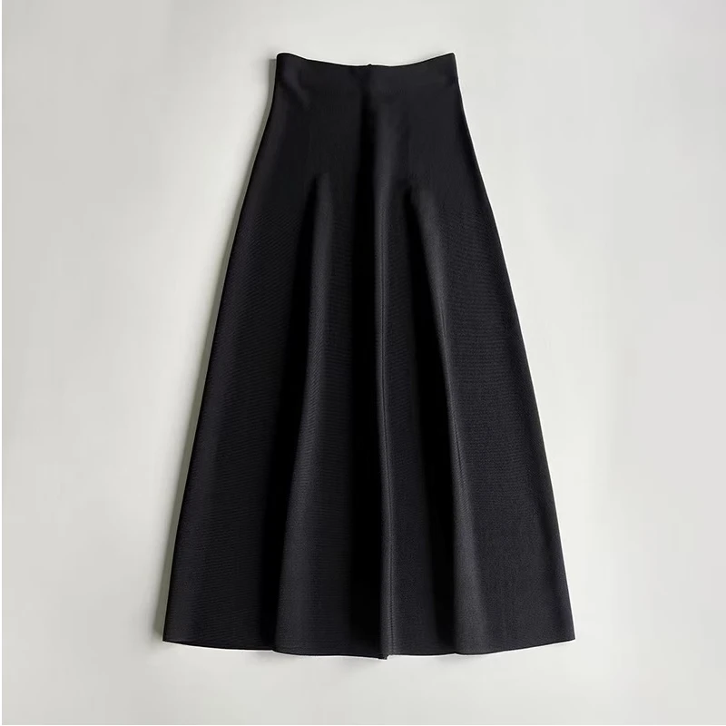 Simples, moderno e cheio de temperamento feminino de malha de cintura alta, meia saia fina, média a longa e versátil