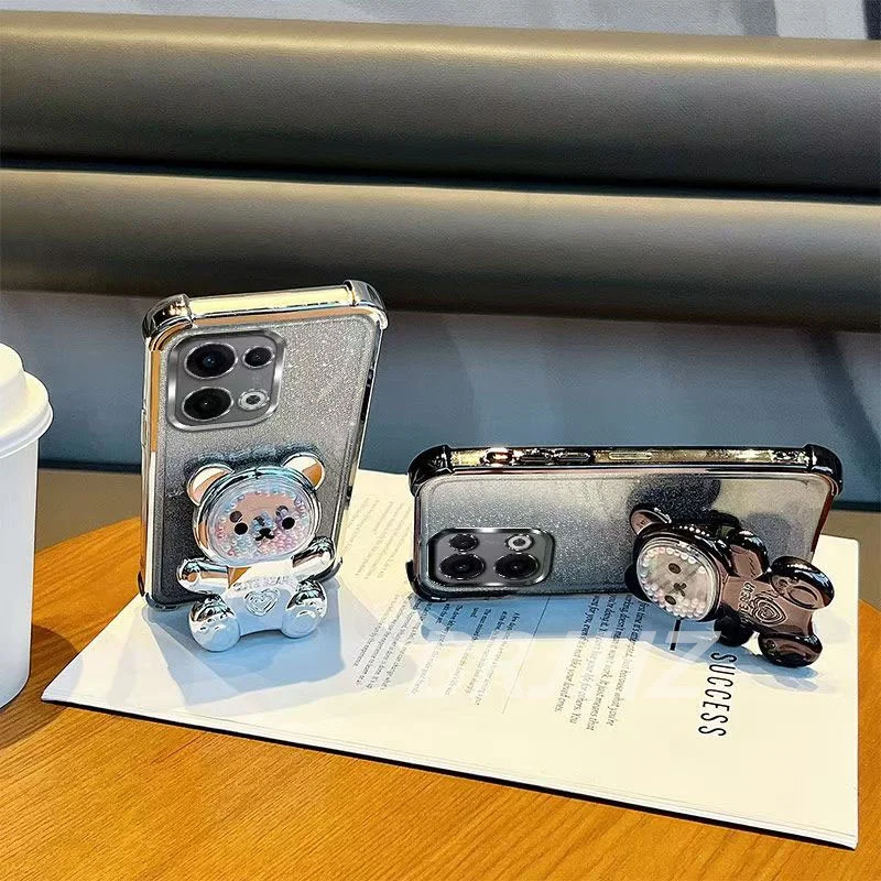 For One plus 15 Transparent Plating Case For Oneplus 15 15T 15R 13 13R 13T 12R 12 11R 11 Turbo 6 Cute Bear Bracket Stand Cover