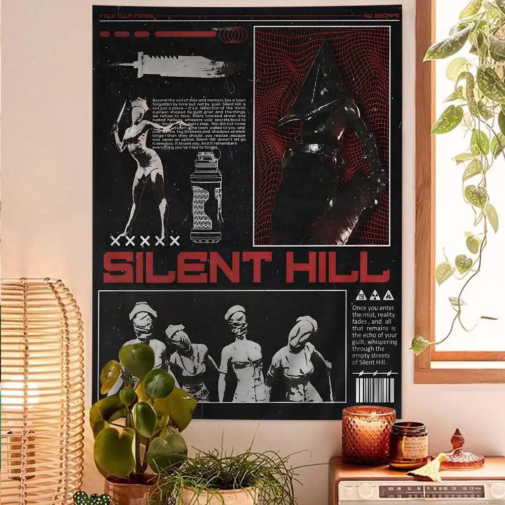 Tapiz de Pared Bohemio con Diseño de Videojuego Clásico Silent Hill 3, Tapices Mandala para Decoración del Hogar