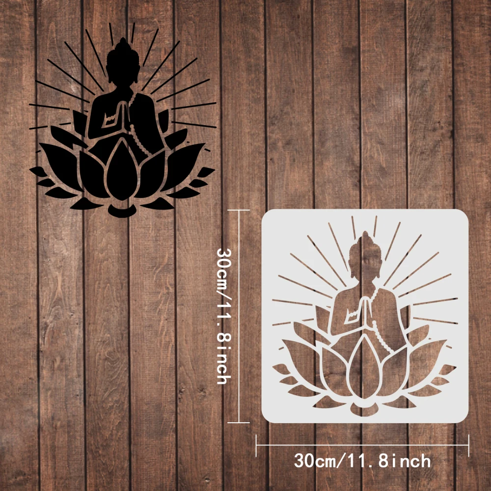 Buddha Stencils Rainy Fairy Crafts Painting Stencil Reusable Lotus Stencil  Mold Template for Paint on Wood Floor Tile Furniture