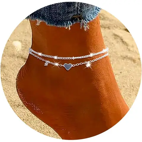 여자를위한 925 슬리버 도금 CZ 발목 팔찌 여자 유행 방수 심장 매력 우아한 레이어 체인 Anklets 세트 보석 선물