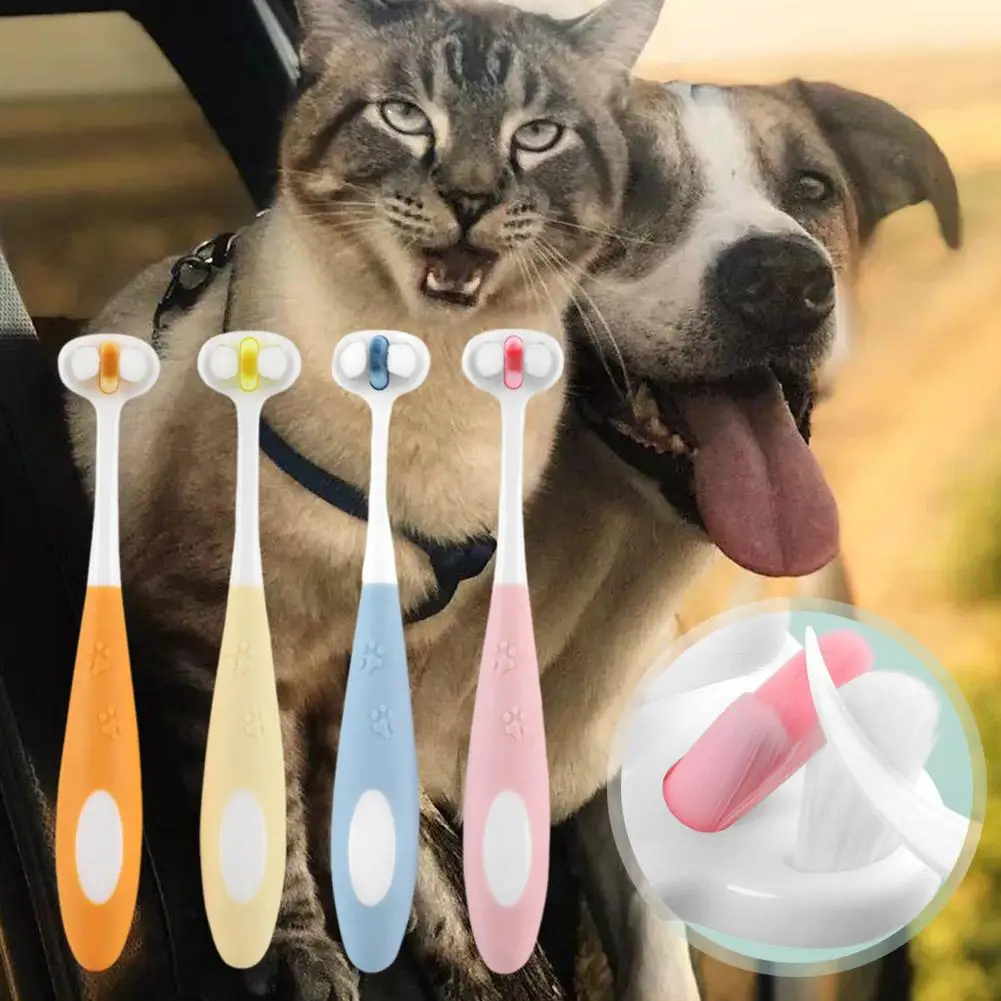 Cartoon Soft Toothbrush V-shaped Three-sided Toothbrush Bristles Oral Cleaning Ultra Fine Reusable For Pet Dogs Z6i9