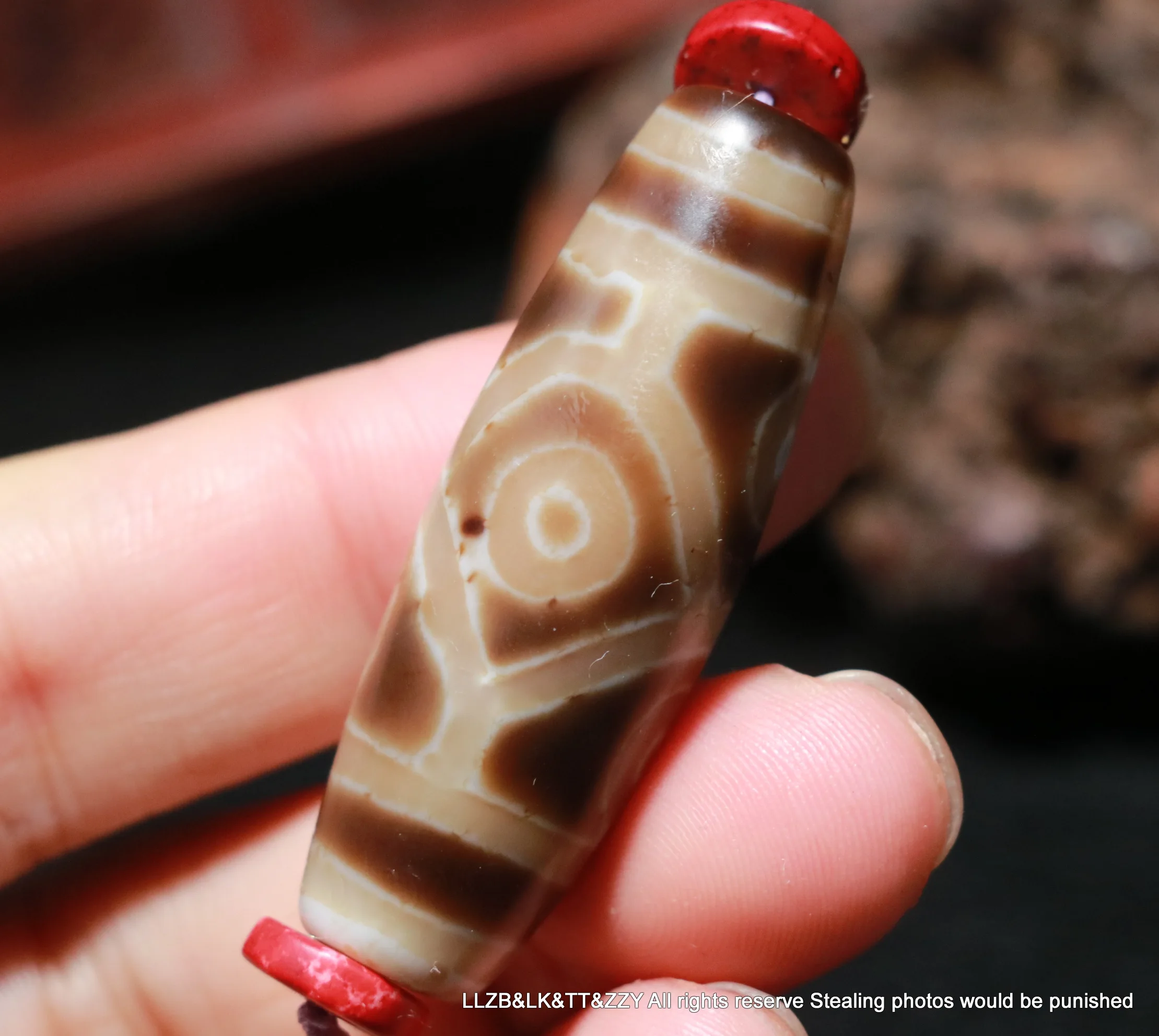 Magic Energy Tibetan Old Agate Ivory Color 6 Eyed Longevity LS dZi Bead Pendant Big Treasure BG UPD1202a