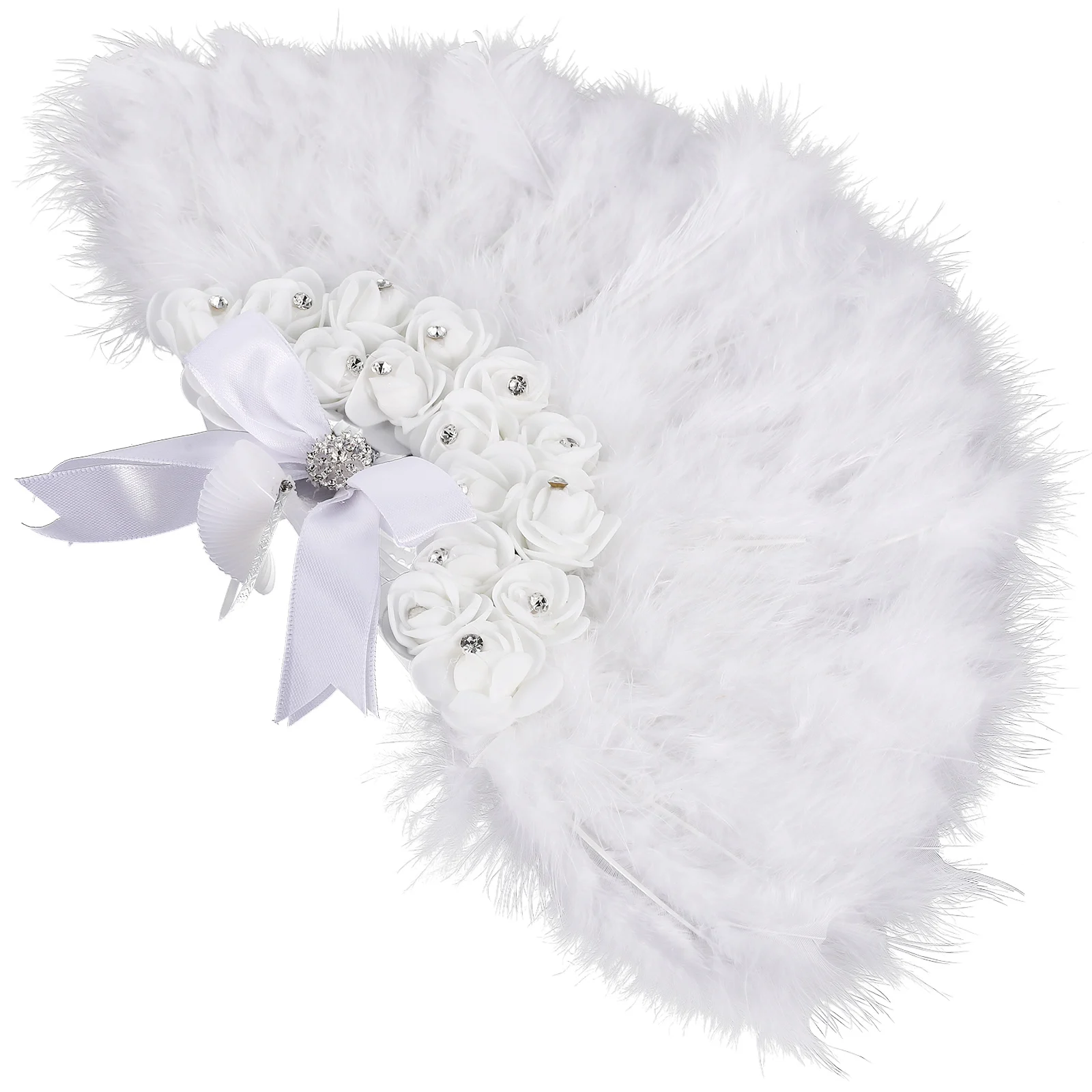 

Deluxe Plume Wedding Bridal Women Handheld Decorative Fan Handmade Fan Bridal Party Dance Festival Decor Prop