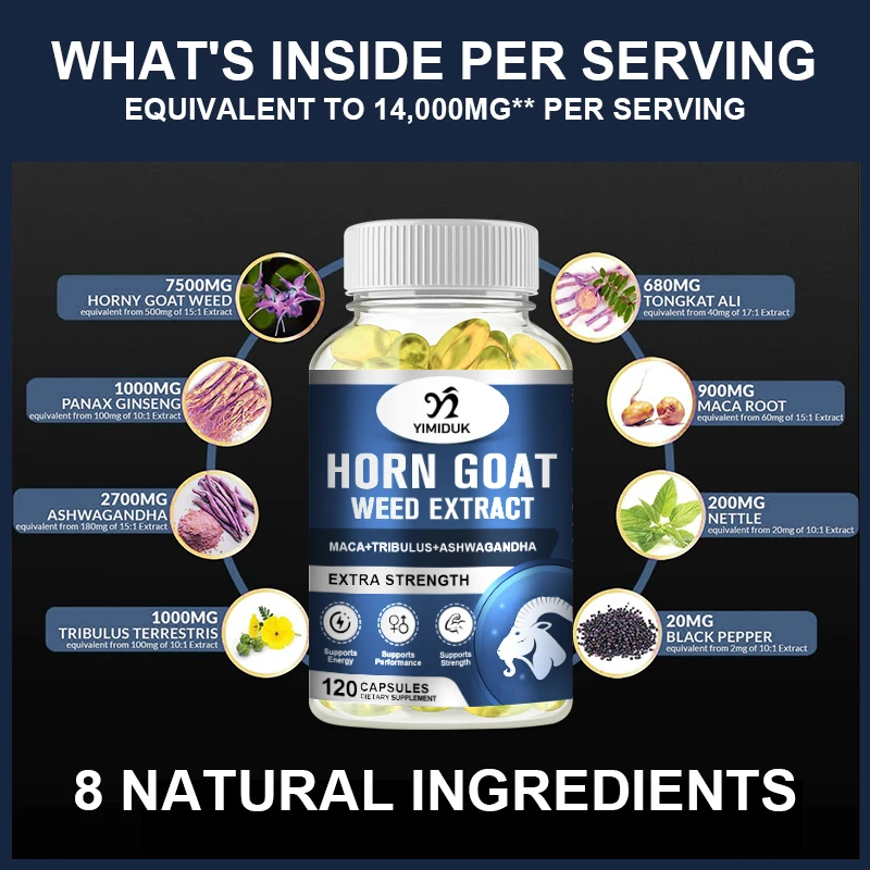 Horn Goat Weed Capsules Supplement to Increase Energy, Stamina, Motivation and Muscle Mass Male Performance