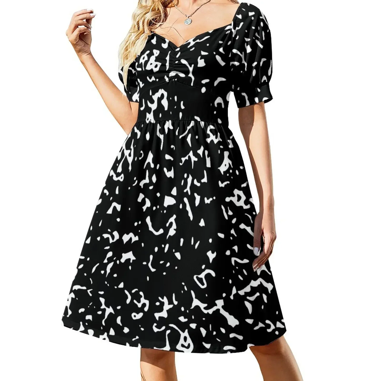 

Black and White Abstract Pattern Sleeveless Dress woman dress women party dresses dress summer