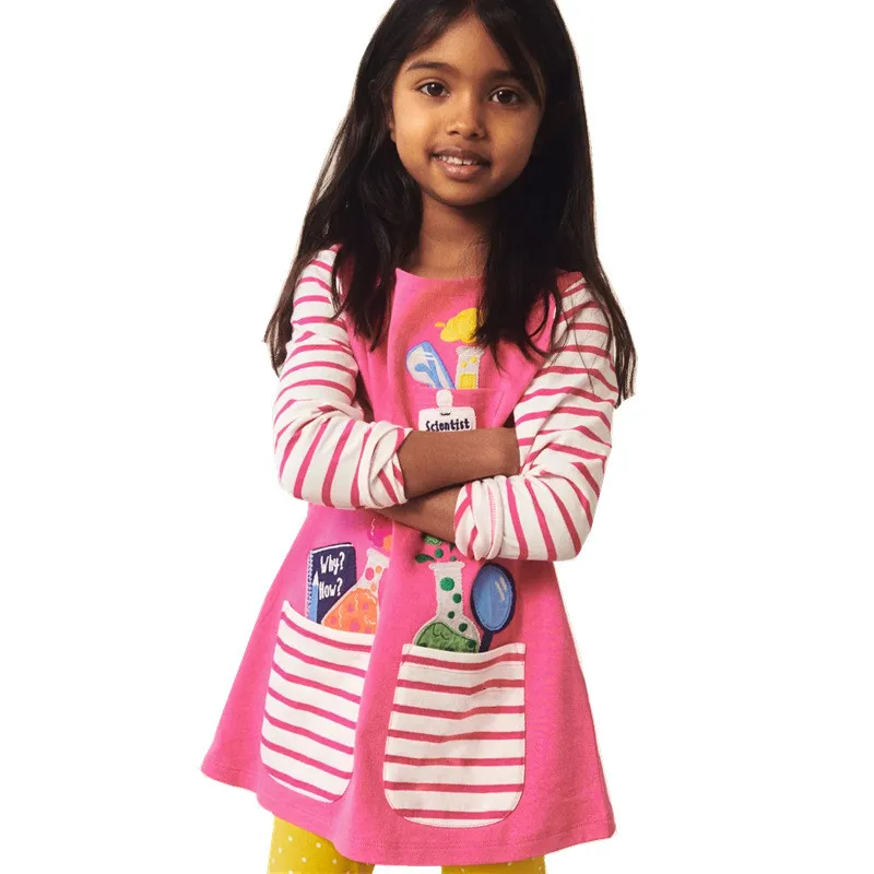 

Jumping Meters 2-7T Pink Princess Girls Dresses Applique Dancing Autumn Spring Children Costume Long Sleeve Hot Selling Dress