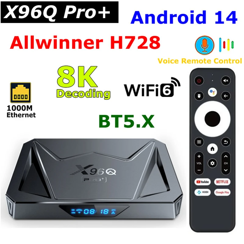 

X96Q Pro Plus Android 14 TV Box Allwinner H728 4GB 32GB 8K Video Decoding 1000M LAN BT5.X Wifi6 USB3.0 4GB 32GB Media Player