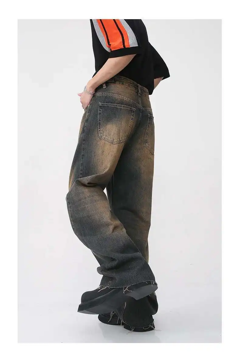 [IEFB] Herren Vintage Jeans mit Farbverlauf Y2K Streetwear Mittelhohes Bein mit Ausgefranstem Saum Distressed Denim Lange Hose 9A8628 – Detail 12