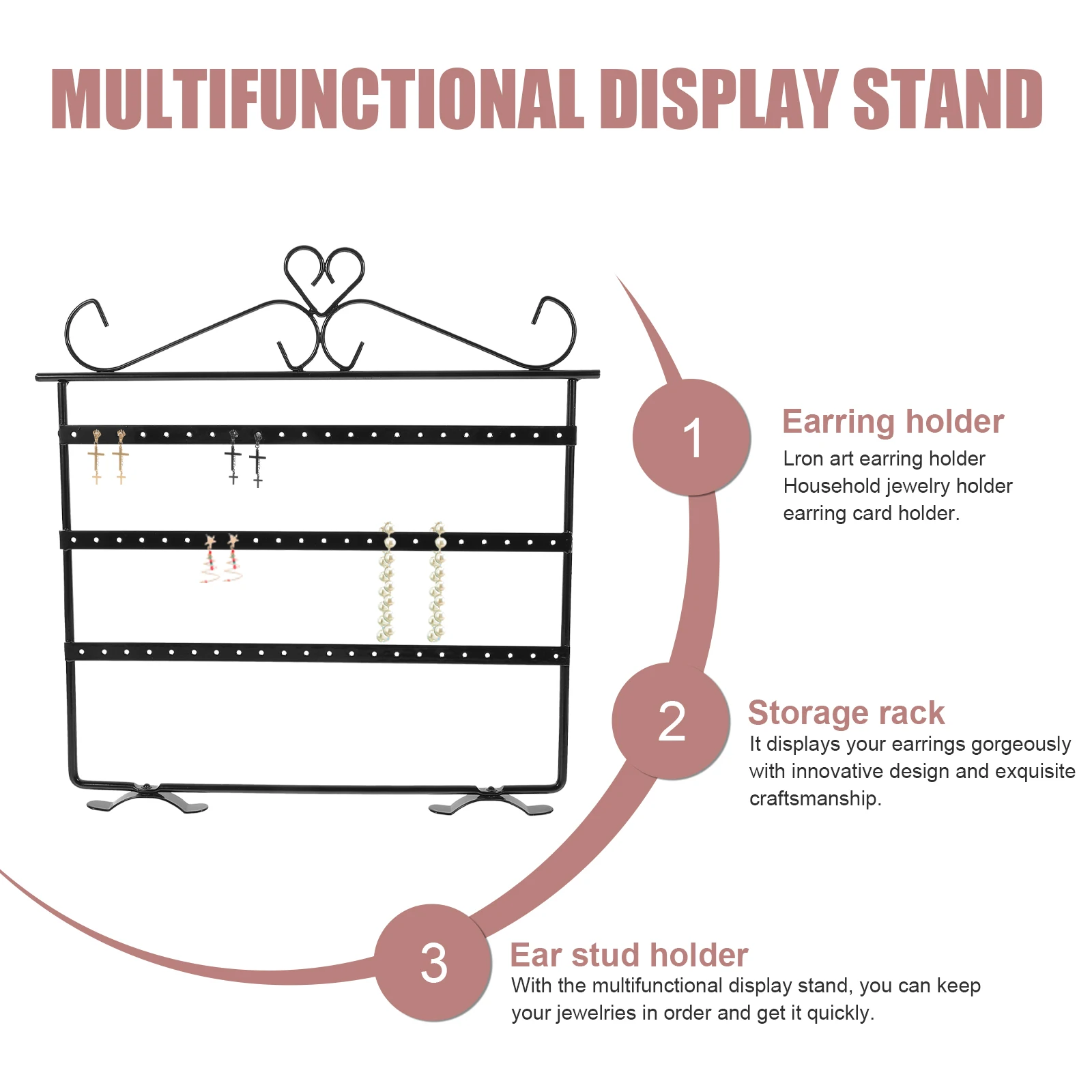 

Jewelry Storage Rack Delicate Iron Earrings Display Stand Decorative Household Jewelry Organizer Perfect for Dresser Vanity