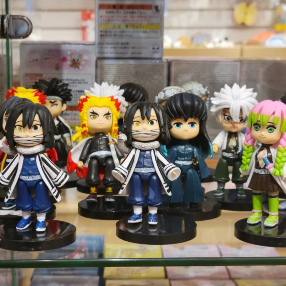 9-teiliges Set Q-Version Demon Slayer Stehende Geisterpuppe Tanjiro Nidouzi Inosuke Zenizu Figur Actionfigur Filmmodell Kinderspielzeug Geschenk