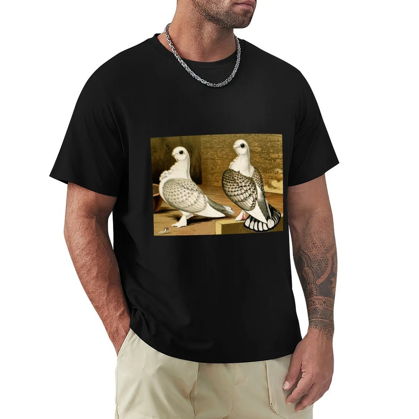 Oriental Frill fancy pigeons with lace-patterned wings T-Shirt man clothes sublime compression shirt men