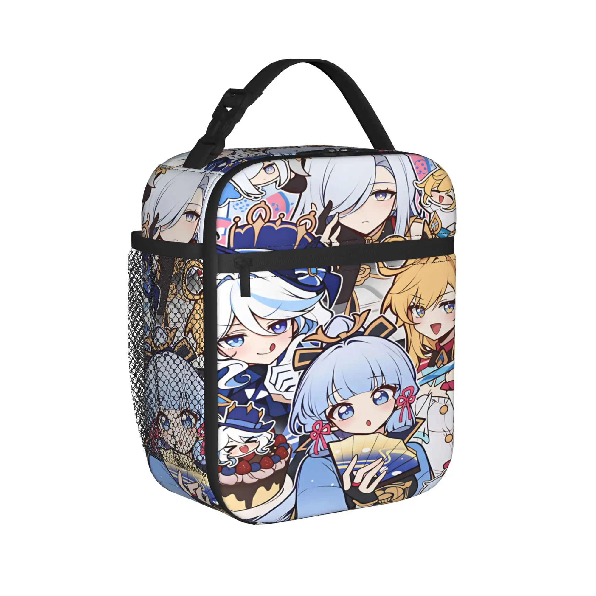 Genshin Impact Lunch Bag Game Character Travel Lunch Box For Women Fun Print Tote Food Bags Oxford Portable Cooler Bag