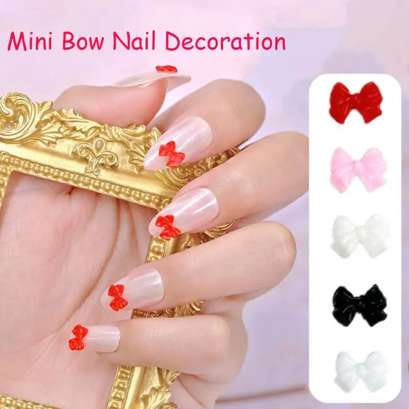 

50PCS Resin Mini Minimalist Bows Nail Charms Solid Colors Bowknots Sweet Style Nail Art Decorations for DIY Press on Nails