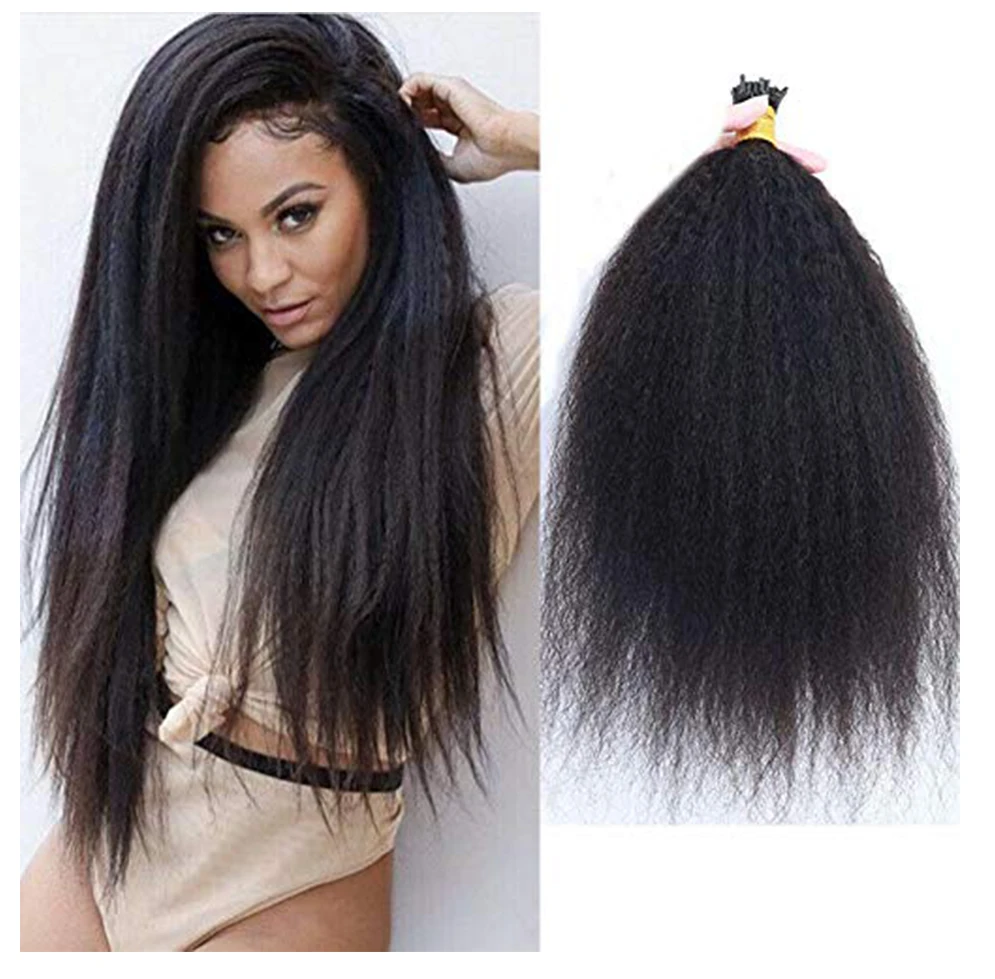 Kinky Straight I Tip Extensions de cheveux pour femmes noires, 100 cheveux humains, KerBrian Stick Tipped, 100 g/paquet, 1g par brin