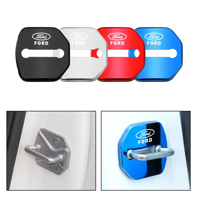 4PCS Car Styling Door Lock Cover Logo Stainless Steel Accessories For Ford Focus Fiesta Puma Ranger Kuga MK7  MAX