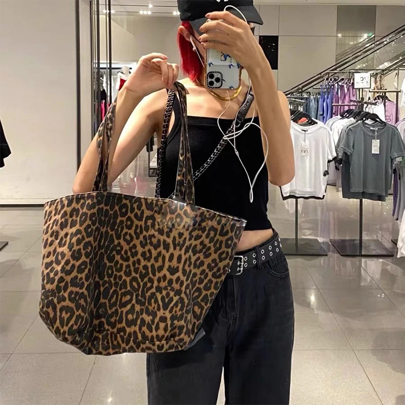 

Leopard Pattern Tote Bag Vintage Canvas Shoulder Bag Fashion Big Capacity Leopard Shoulder Handbag School Work Shopping Сумка