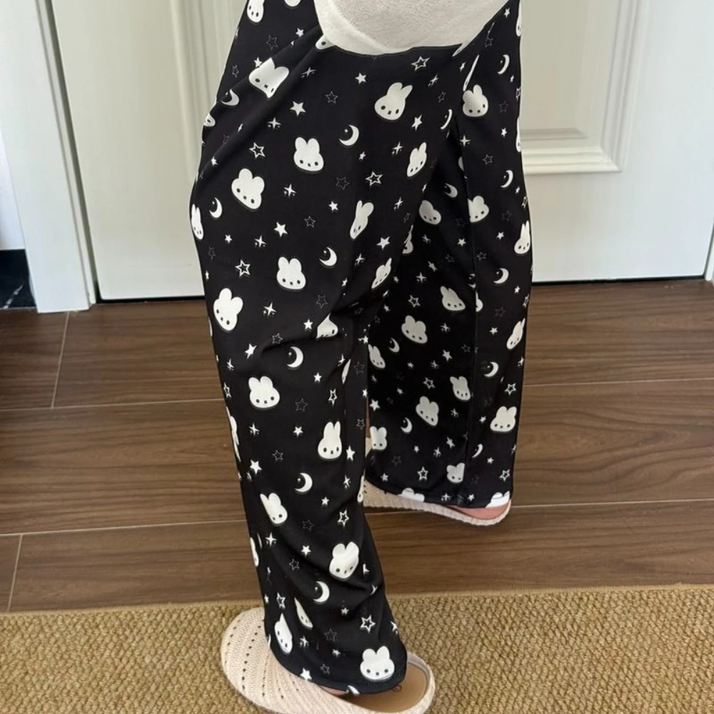 Kawaii Miffy Pyjama Damen Lange Hose Schwarz Miffy Kaninchen Haushose Damen Sommer Bequeme Hose für den täglichen Gebrauch