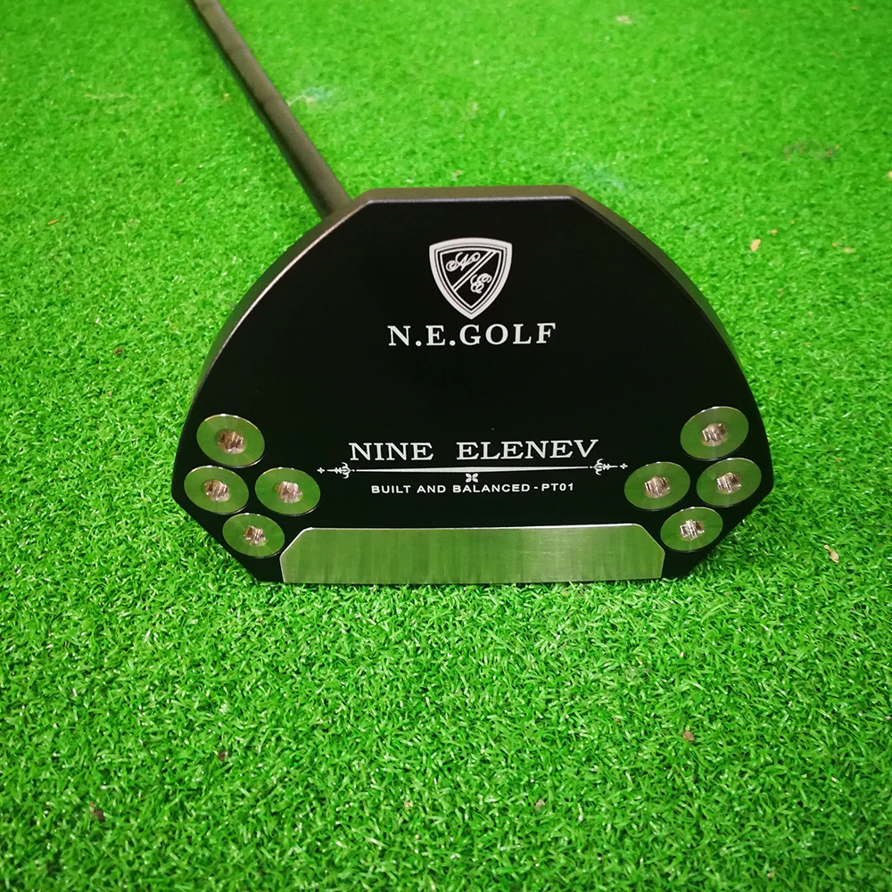 

A black NE golf putter, PT-01, CNC precision milling, aluminum alloy material, stainless steel striking face,