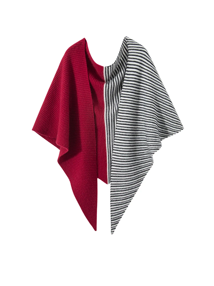 High-end luxury 100% Cashmere Scarf Shawl for Women Winter Outdoor Warm Knitted Stripe Shawl Isosceles Triangle Pashmina