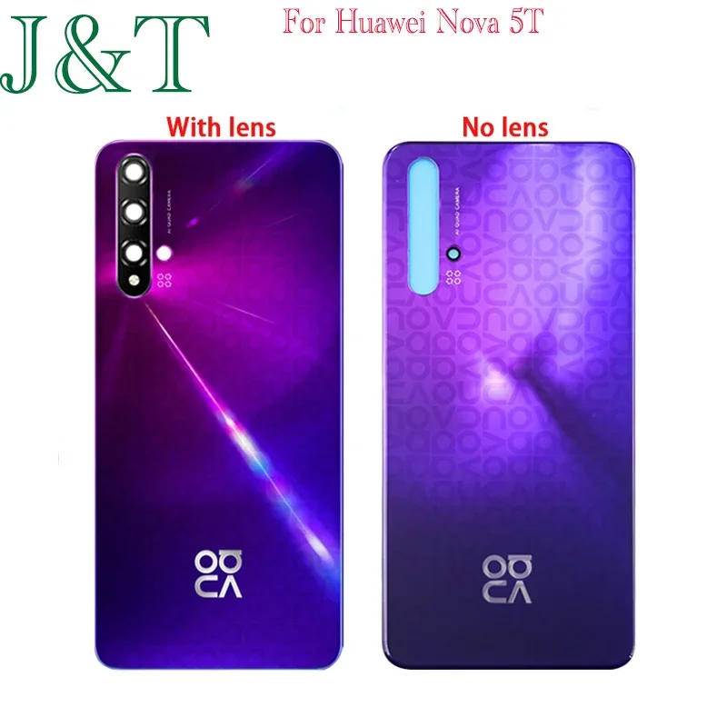 New For Huawei Nova 5T Battery Back Cover 3D Glass Panel Rear Door Nova 5T Glass Housing Case With Lens Adhesive Replace