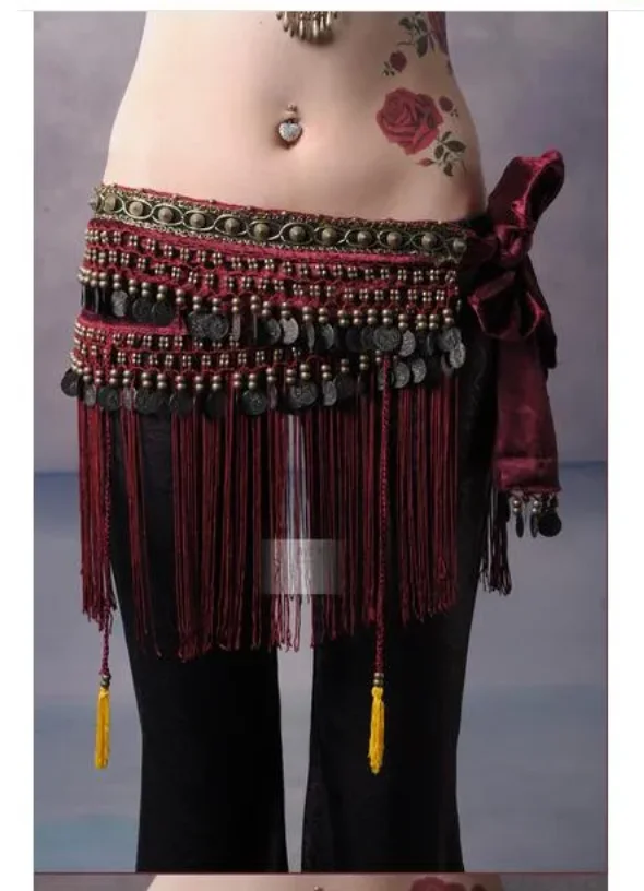 1 pz/lotto donna danza del ventre Costume sciarpa dell'anca frange tribali nappa girovita 3 colori