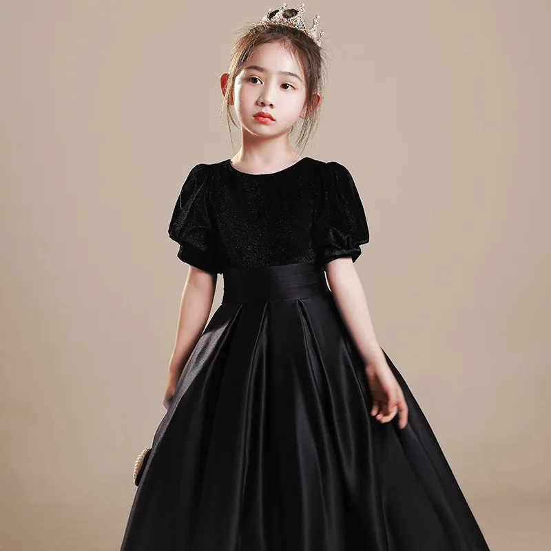 2024 Luxury Children Princess Black Dresses for Girls Vintage Elegant Dress Girl Young Formal Evening Teenager Party Prom Robes