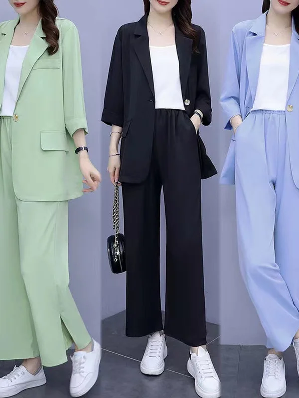 

Slimming Two-Piece Suit Set Casual Thin Brand Tag Removed Spring Summer plus Size Popular Web Celebrity Workwear Polyester Fiber