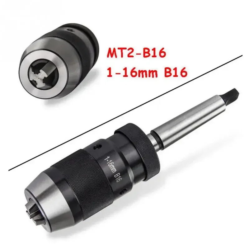 1-16mm MK2 Accessories Lathe Tool MT2-B16 Arbor Live Center Drill Chuck Durable Taper Steel Self Tighten Keyless Portable Home