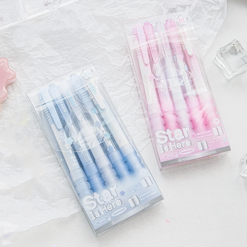 5pcs Star Is Here Gel Pens Set Gradient Color Silicone Soft 0.5mm Ballpoint Black Ink for Writing A7576