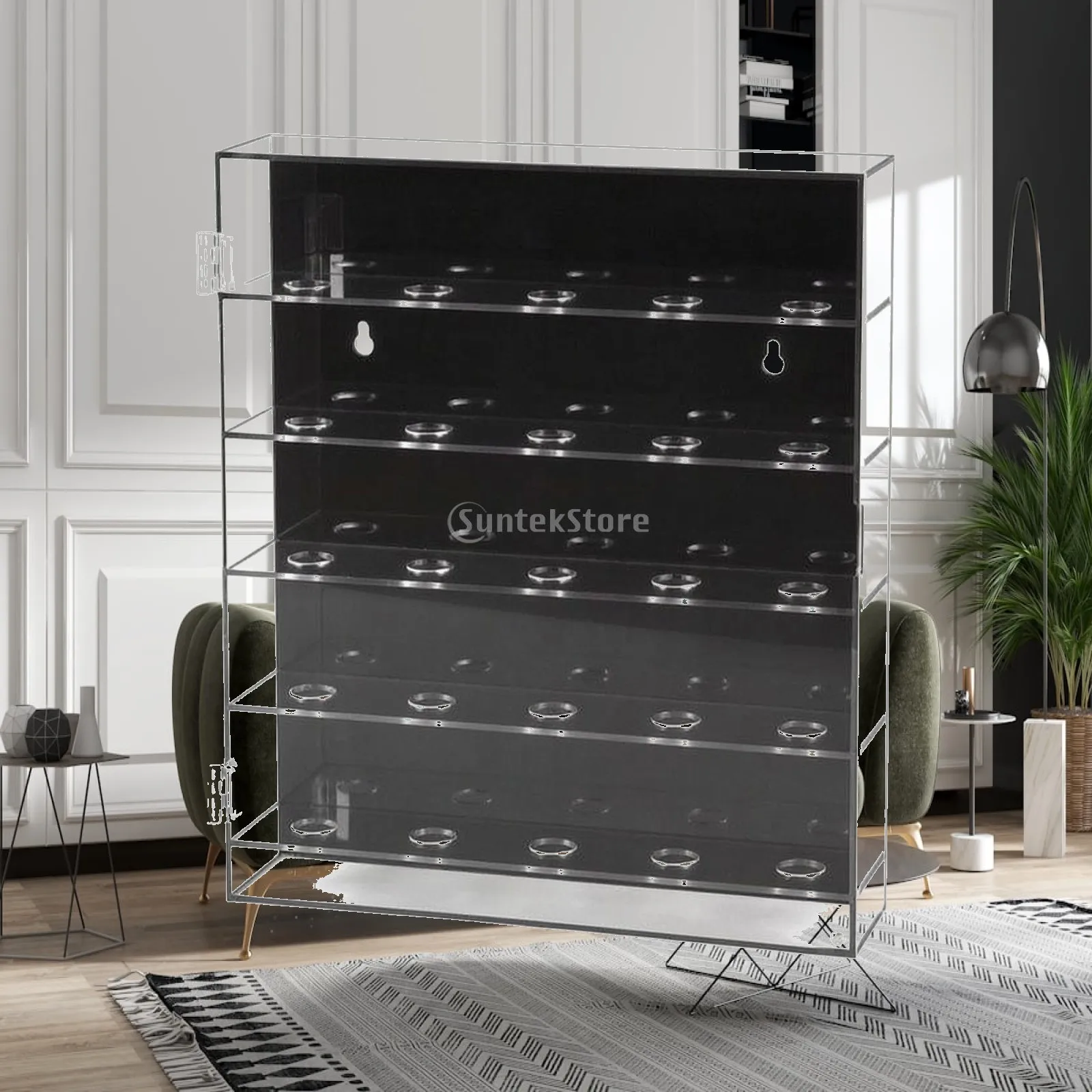 Transparent Golf Ball Showcase Cabinet with Hinged Door 5 Rows Wall Mounted Display Case for Sports Collectibles Gift