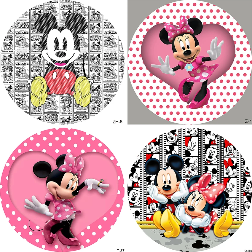 خلفية ديزني كارتونية ميكي ميني ماوس خلفية دائرية صورة خلفية خلفية وردية فتاة علم لافتة لحفلات أعياد ميلاد الطفل