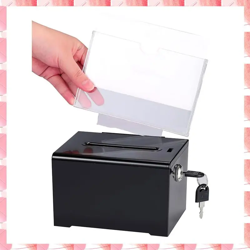 JAJA Donation Box With Lock - Acrylic Suggestion Box With Slot, Ballot Lock Box With Sign Holder For Raffle, Voting