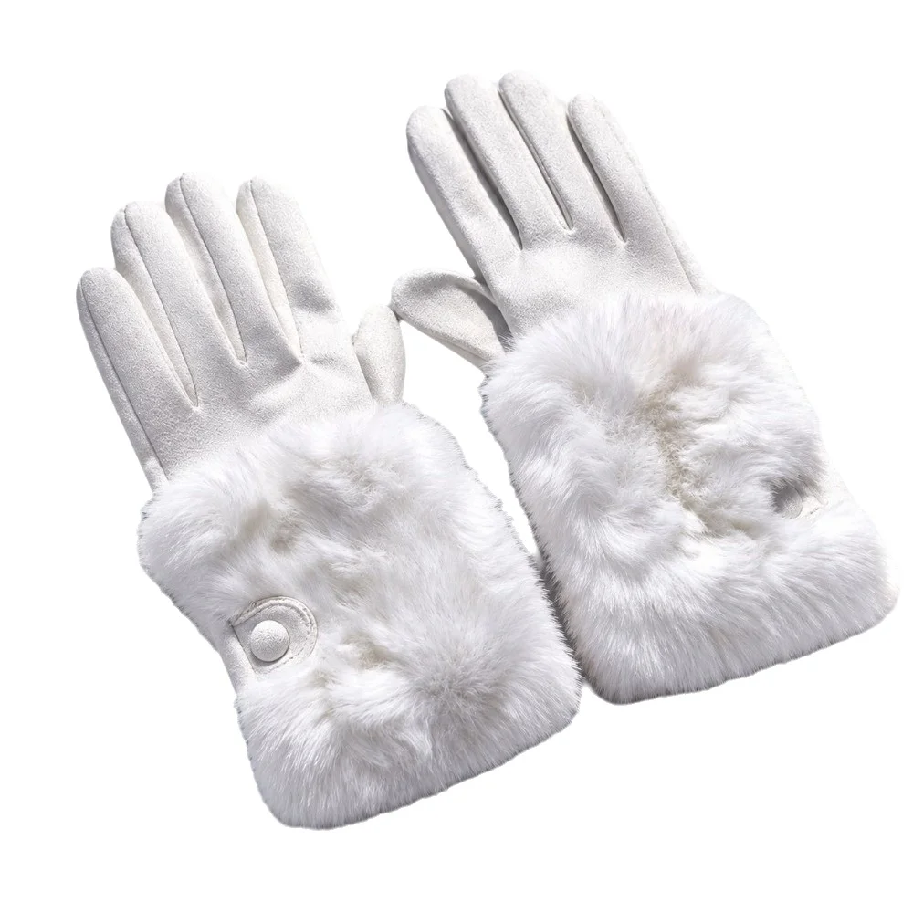 Chic Plush Thermal Gloves Polyester Touchscreen Winter Warm Gloves Windproof Buckle Design Split Finger Gloves Daily Outdoor