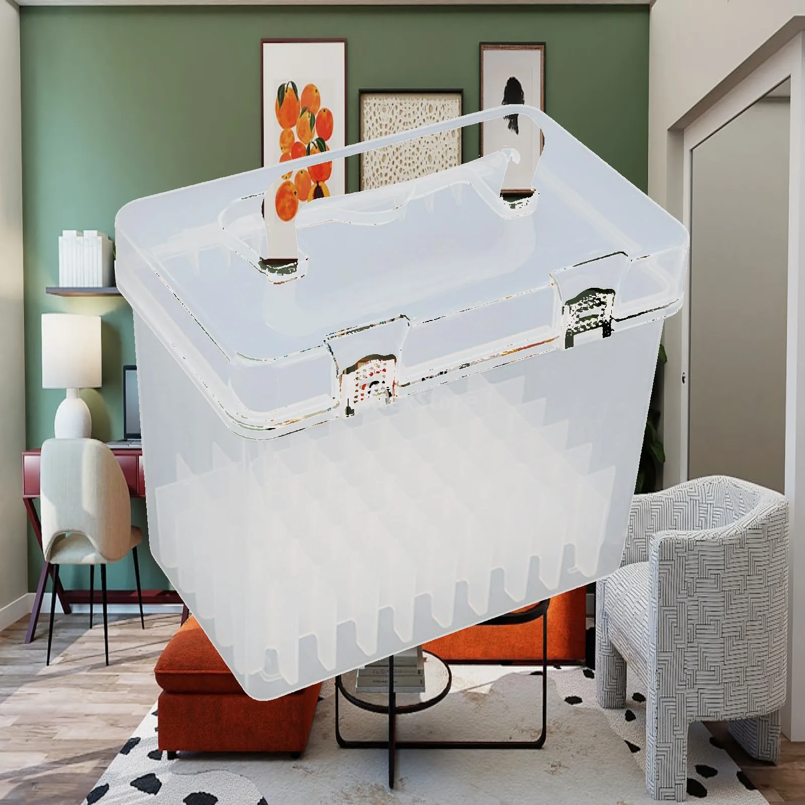 Transparent Marker Storage Case, Empty Supply, , Portable with Grids, Art Organizer with Handle for Home Studio