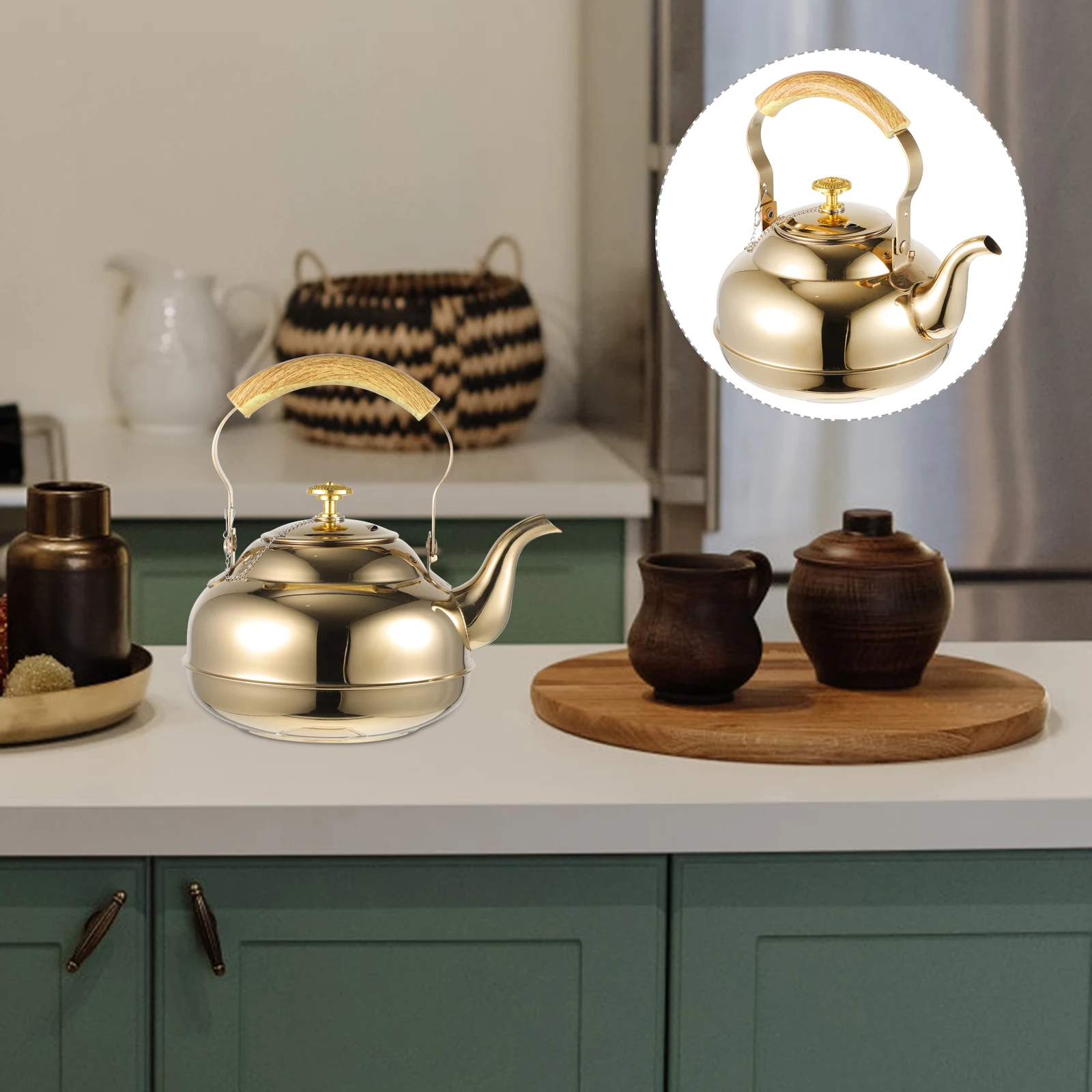 

1pc Stainless Steel Tea Pot With Handle Strainer Watertight Large Capacity Home Kitchen Water Kettle Easy Clean Reliable