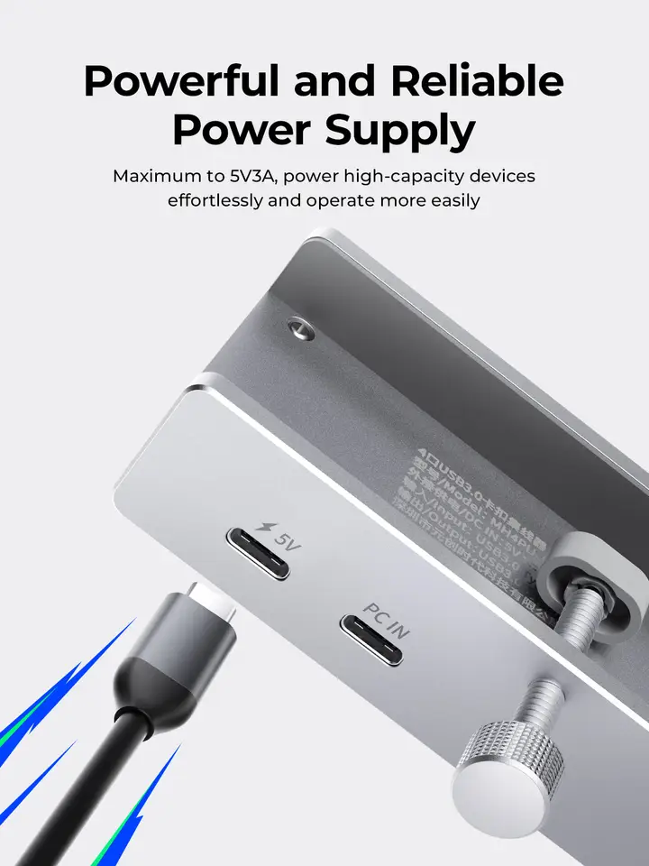 ORICO مركز USB 3.2 بتوسعة 6 منافذ مع موصل طاقة وبروتوكول 10 جيجابت في الثانية نقل عالي السرعة وبطاقات SD و TF للقراءة السريعة - 5