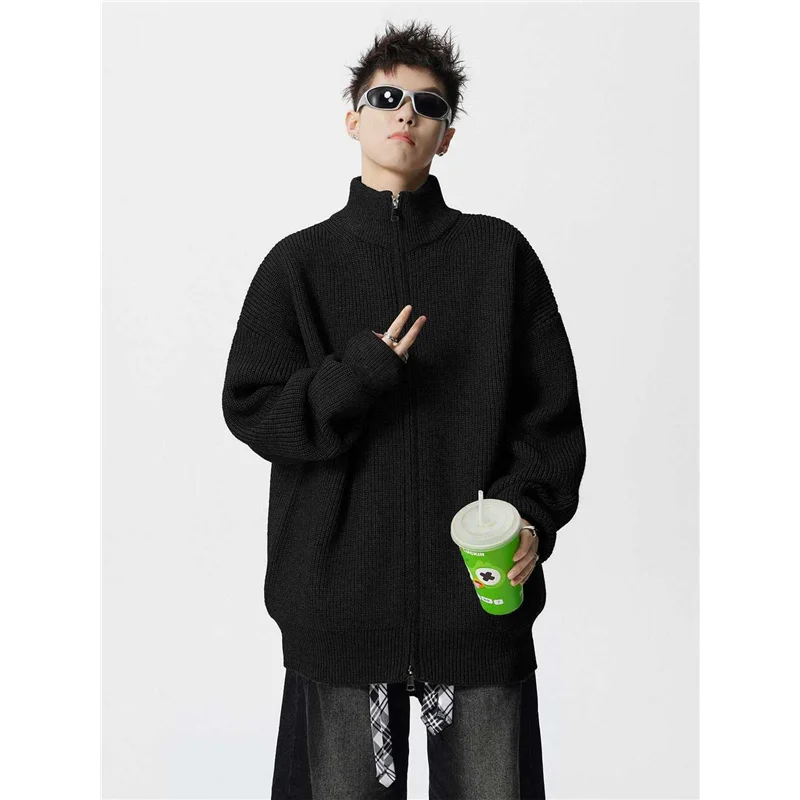 

Ретро вязаный свитер на молнии с воротником-стойкой, мужской осенний американский модный брендовый повседневный верхняя одежда, универсальная удобная уличная одежда