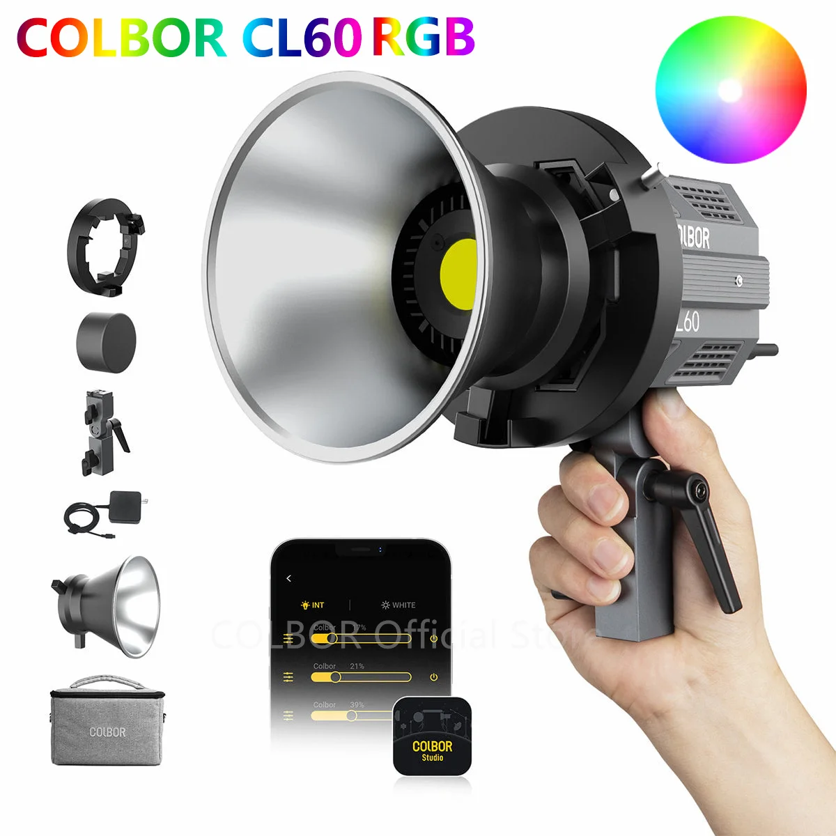 Imagem -04 - Cob Video Light Câmera de Vídeo Iluminação de Fotografia Flash Lâmpada Rgb Youtube Tiktok Controle App 2700k6500k Colbor-cl60