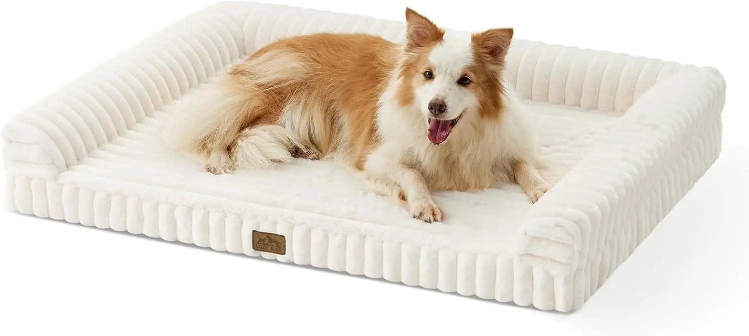 

Large Orthopedic Dog Bed with Faux Fur, Removable Cover & Waterproof Lining, Cream 44x32x7 Inches