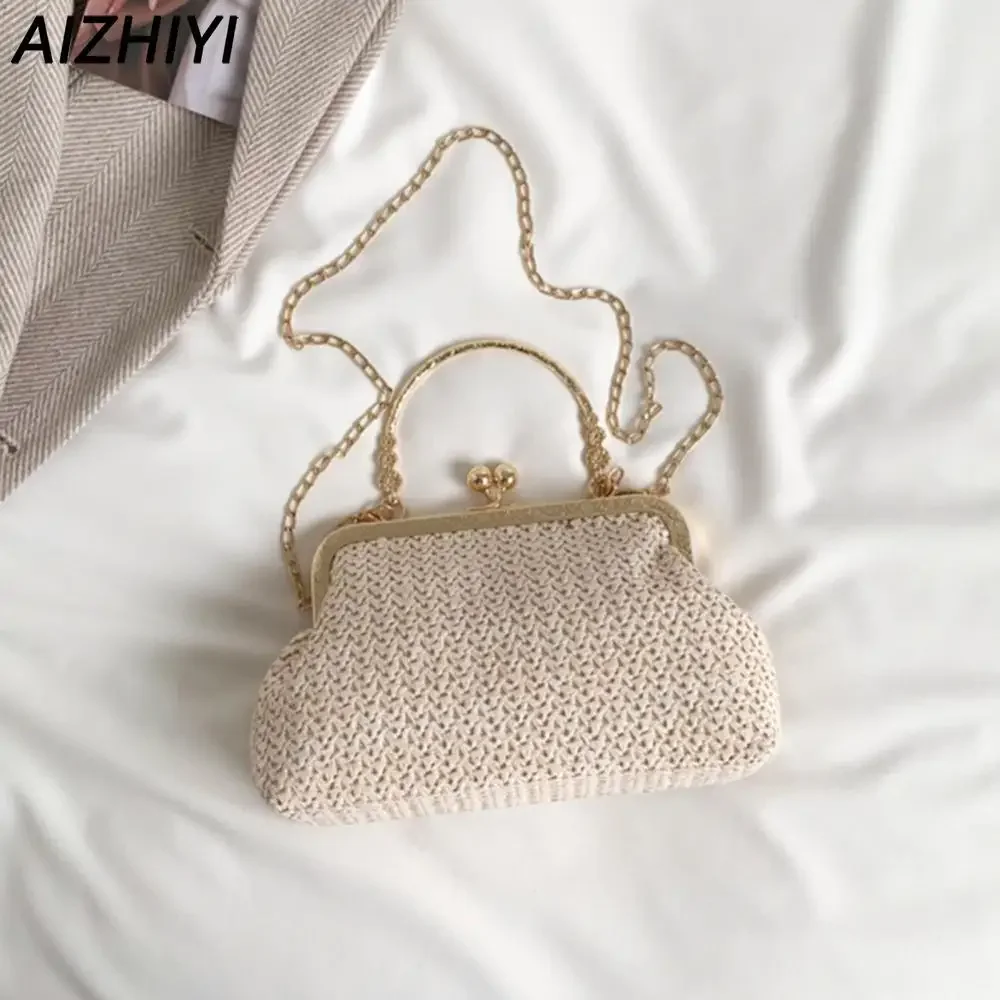 Chain Top-handle Bag Clip Weaving Underarm Bag Fashion Casual Elegant Exquisite Handmade Temperament for Travel Street Photo