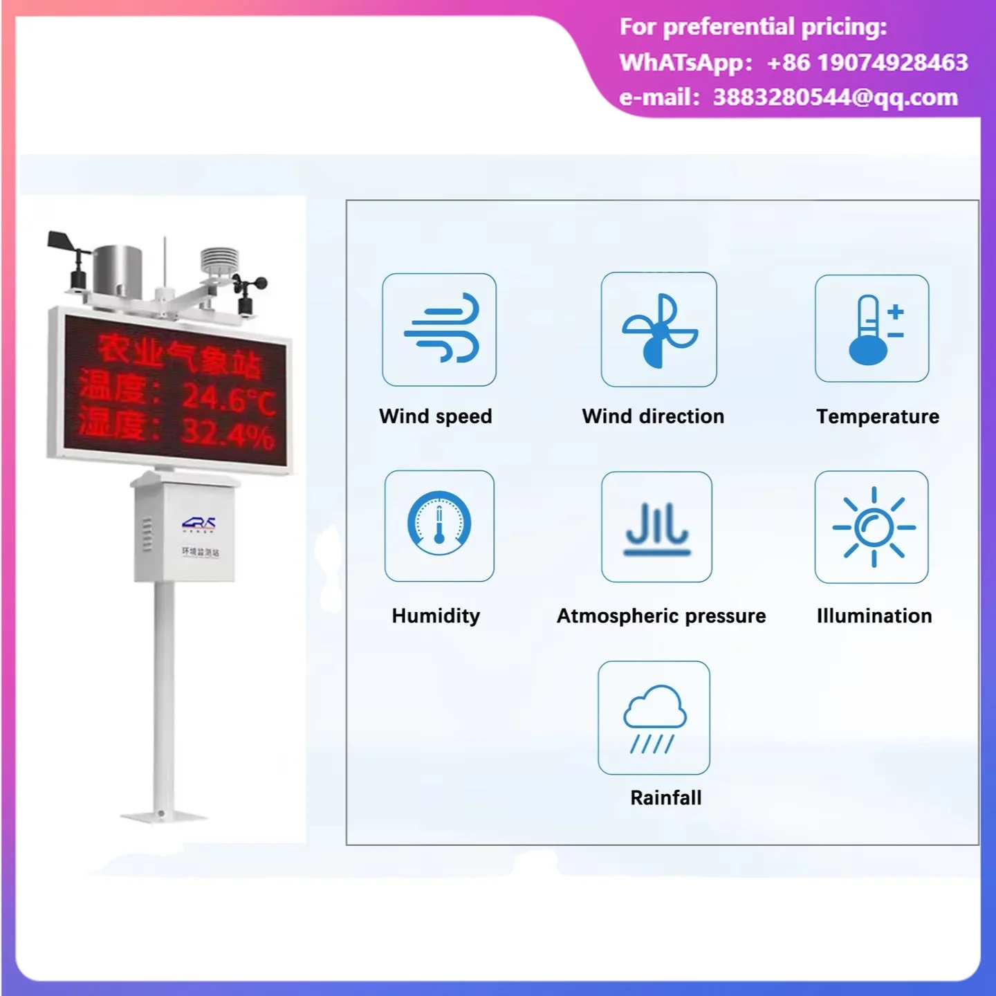 Weather Station Monitoring Equipment Rainfall Air Temperature Humidity Wind Speed Wind Direction Wind Monitoring Instrument