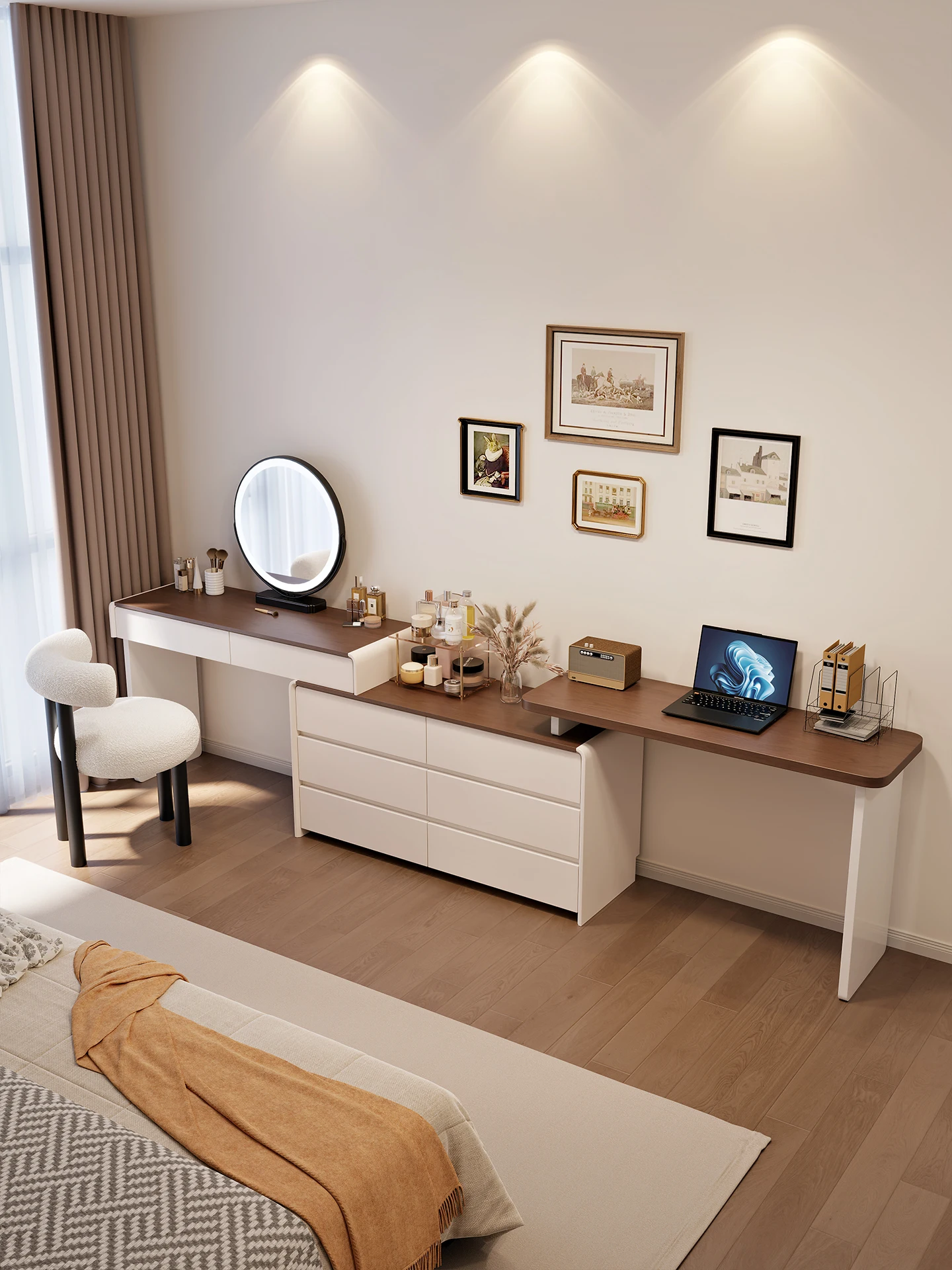 Dresser chest  integrated desk bedroom simple modern computer desk solid wood makeup storage